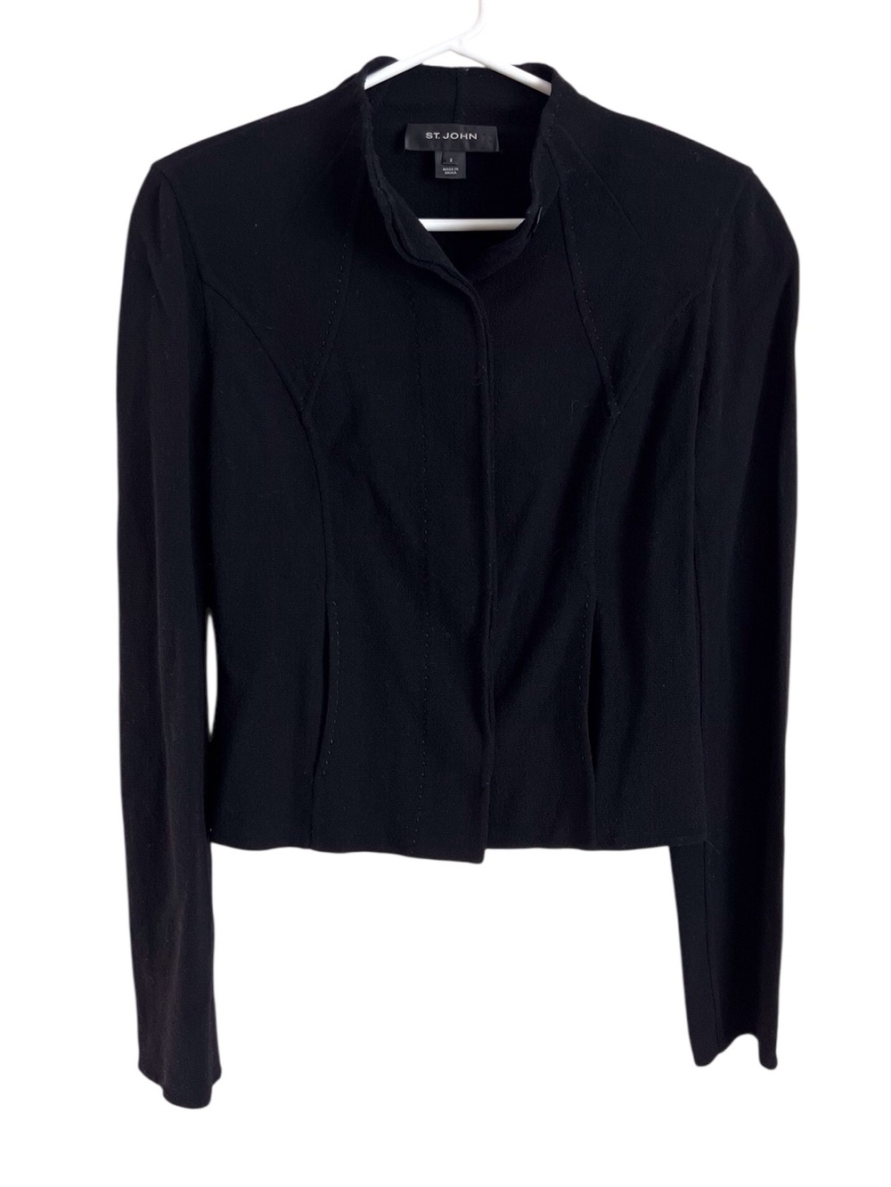 St John Black Blazer Cardigan Santana Knit Designer Quiet Luxury Old Money Sz 2